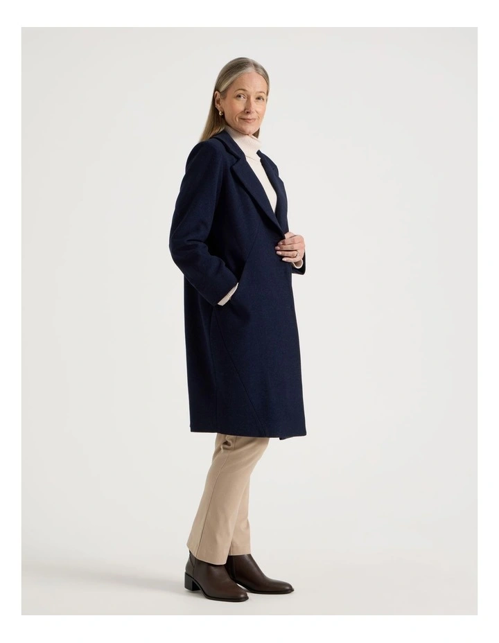 Rever Collar Coat With Diagonal Seams in Navy image 4
