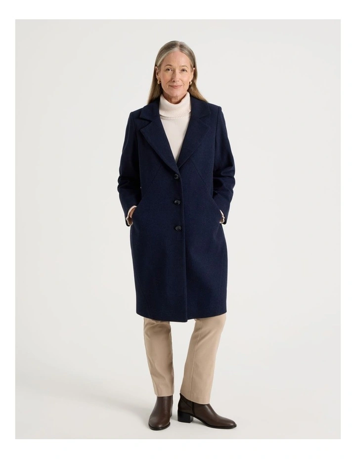Rever Collar Coat With Diagonal Seams in Navy image 5