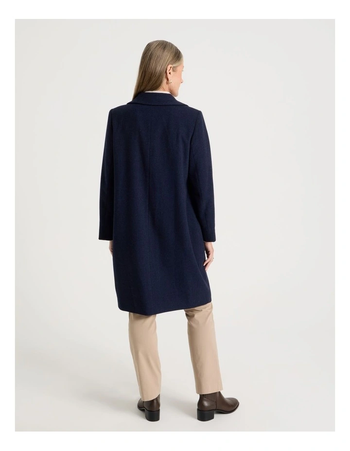Rever Collar Coat With Diagonal Seams in Navy image 6