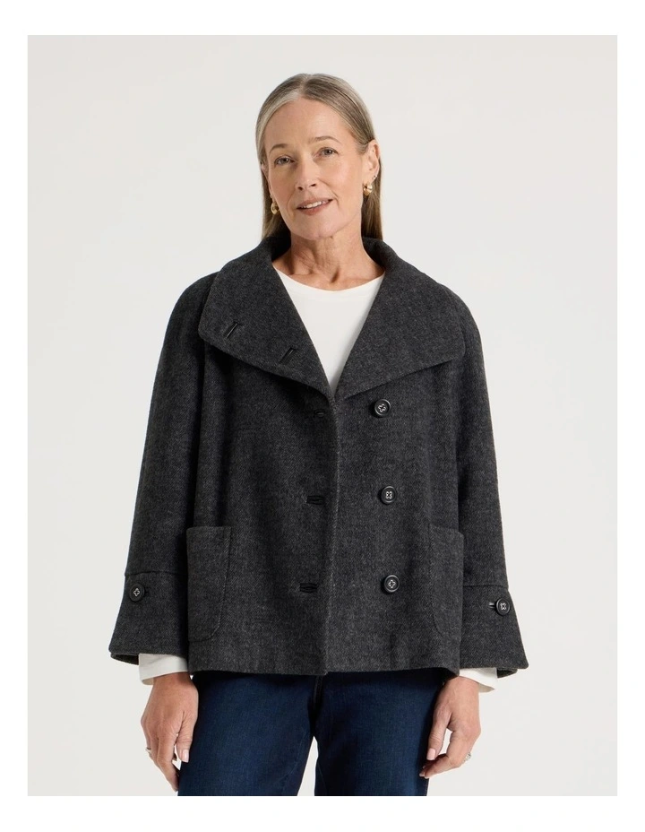 Funnel Neck Short Jacket in Charcoal image 1