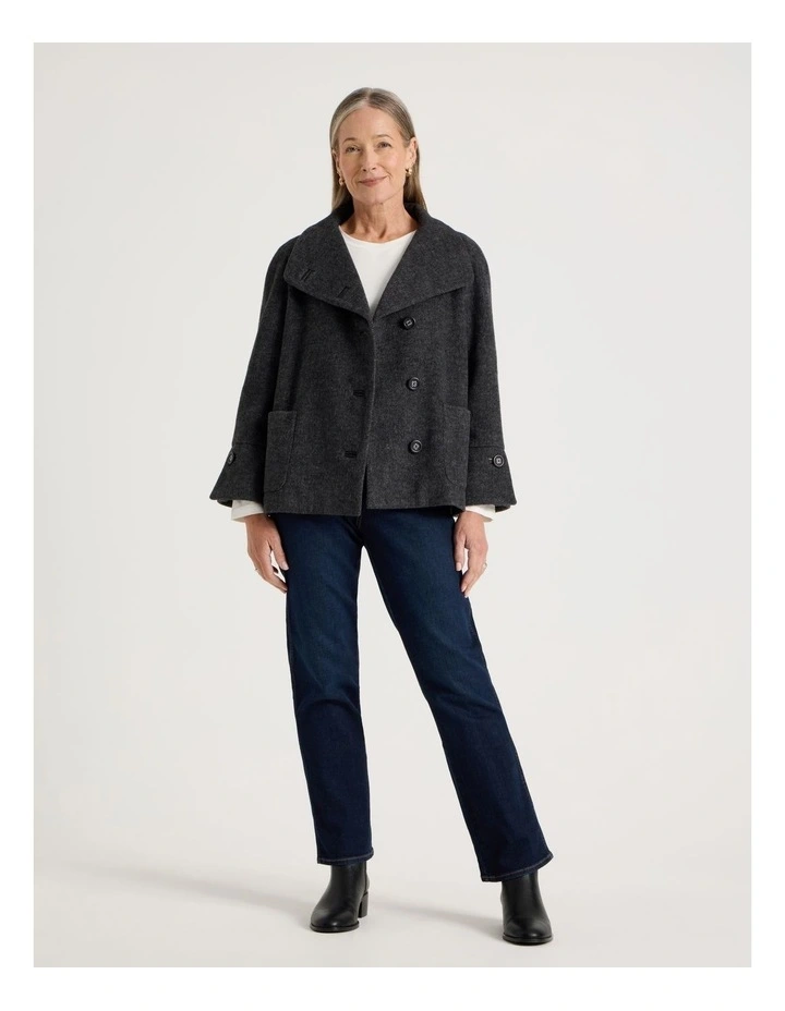 Funnel Neck Short Jacket in Charcoal image 2