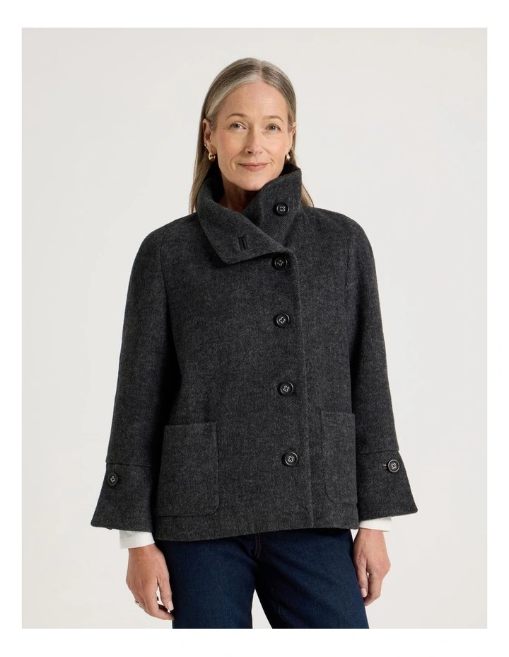 Funnel Neck Short Jacket in Charcoal image 5