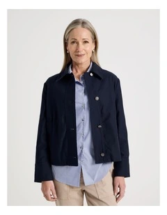 Long Sleeve Short Jacket With Collar In Navy