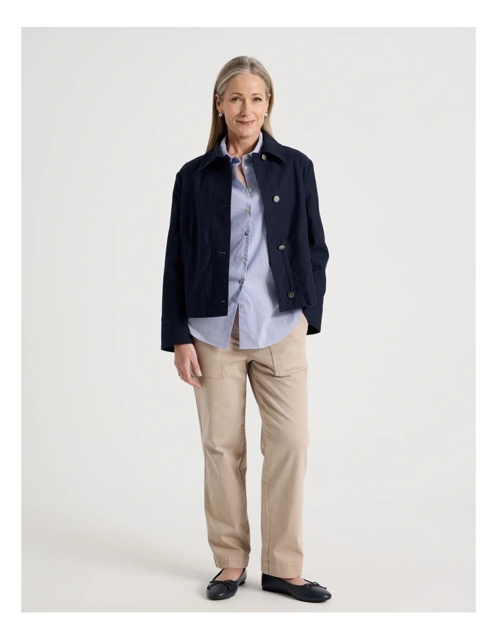 Long Sleeve Short Jacket With Collar In Navy image 2