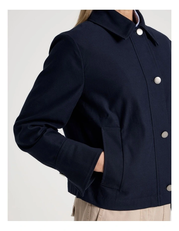 Long Sleeve Short Jacket With Collar In Navy image 3