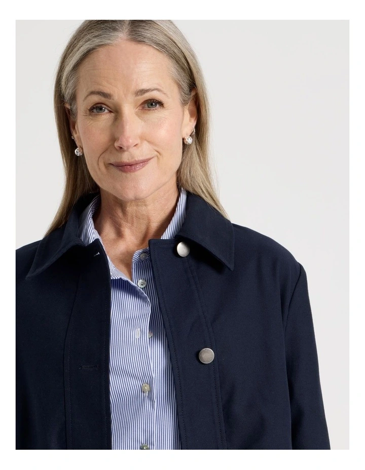Long Sleeve Short Jacket With Collar In Navy image 4