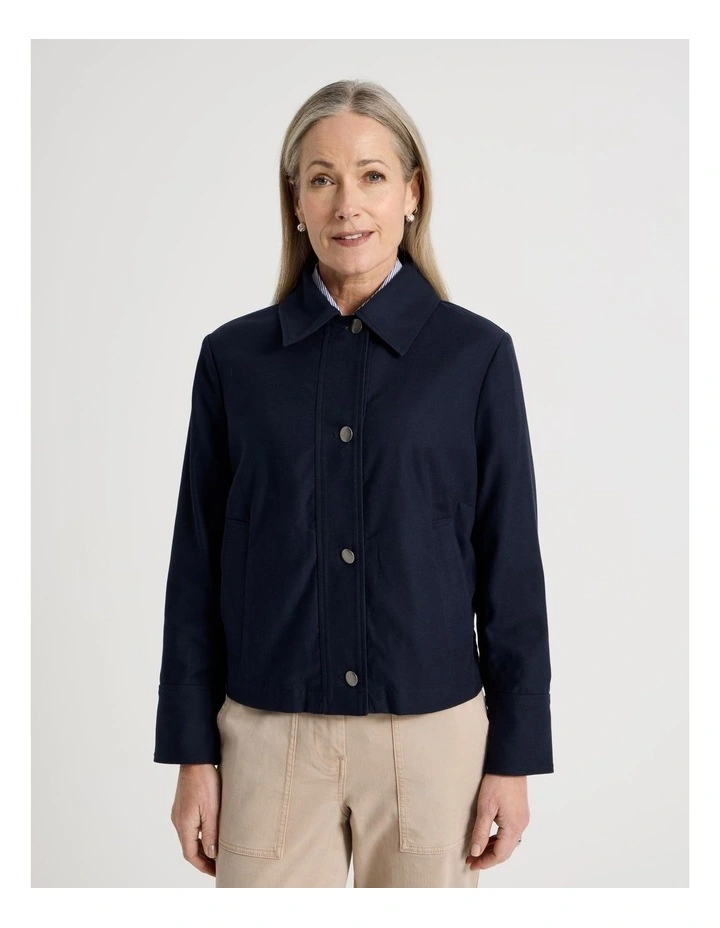Long Sleeve Short Jacket With Collar In Navy image 5