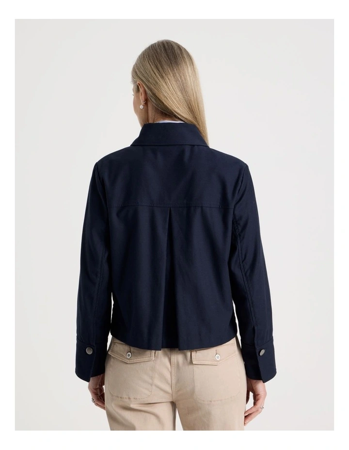 Long Sleeve Short Jacket With Collar In Navy image 6