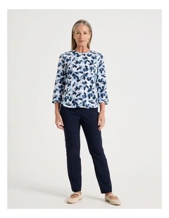 Wardrobe Staple Stretch Full Length Straight Pant in Navy