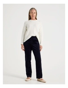 Pull On Full Length Straight Cord Pant in Navy