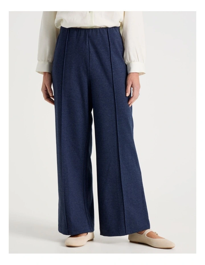Wide Leg Smart Knit Pant in Navy Check image 1