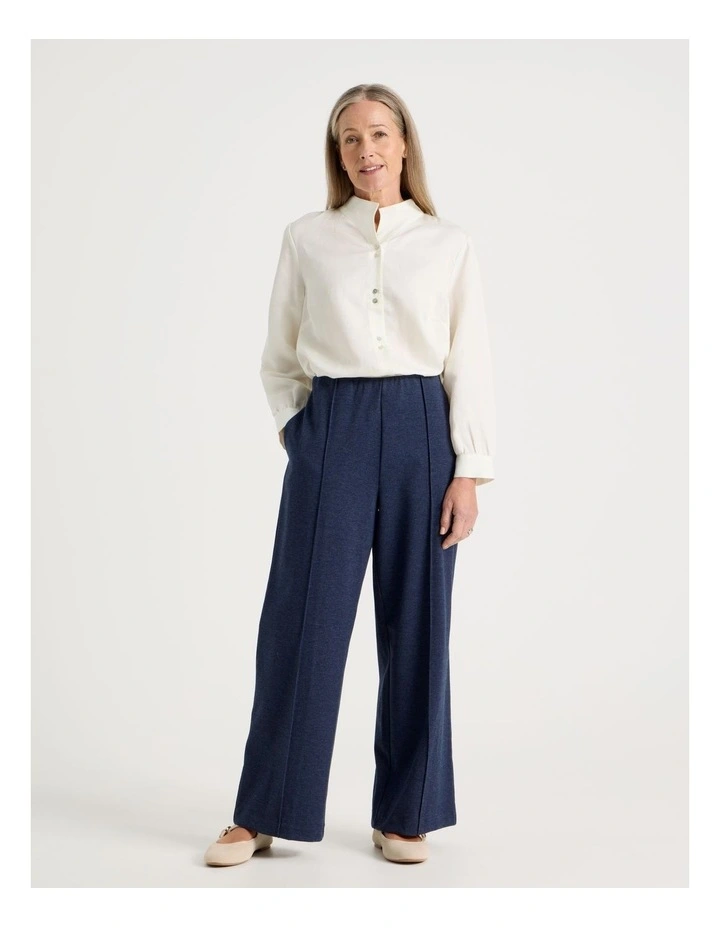 Wide Leg Smart Knit Pant in Navy Check image 2