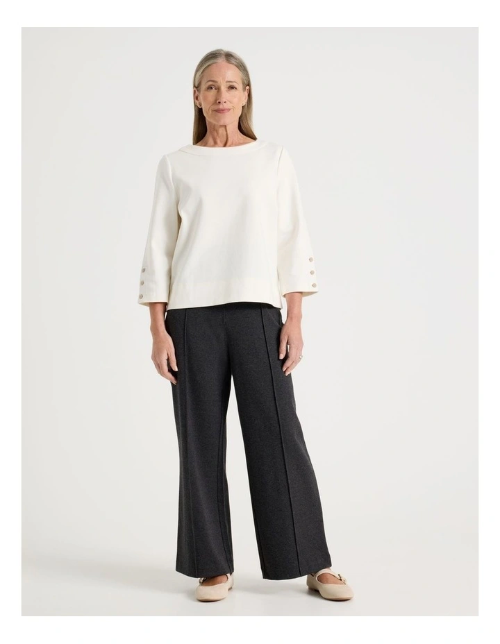 Wide Leg Smart Knit Pant in Charcoal Check image 1