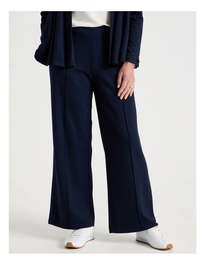 Pull On Wide Leg Knit Travel Pants in Navy image 2