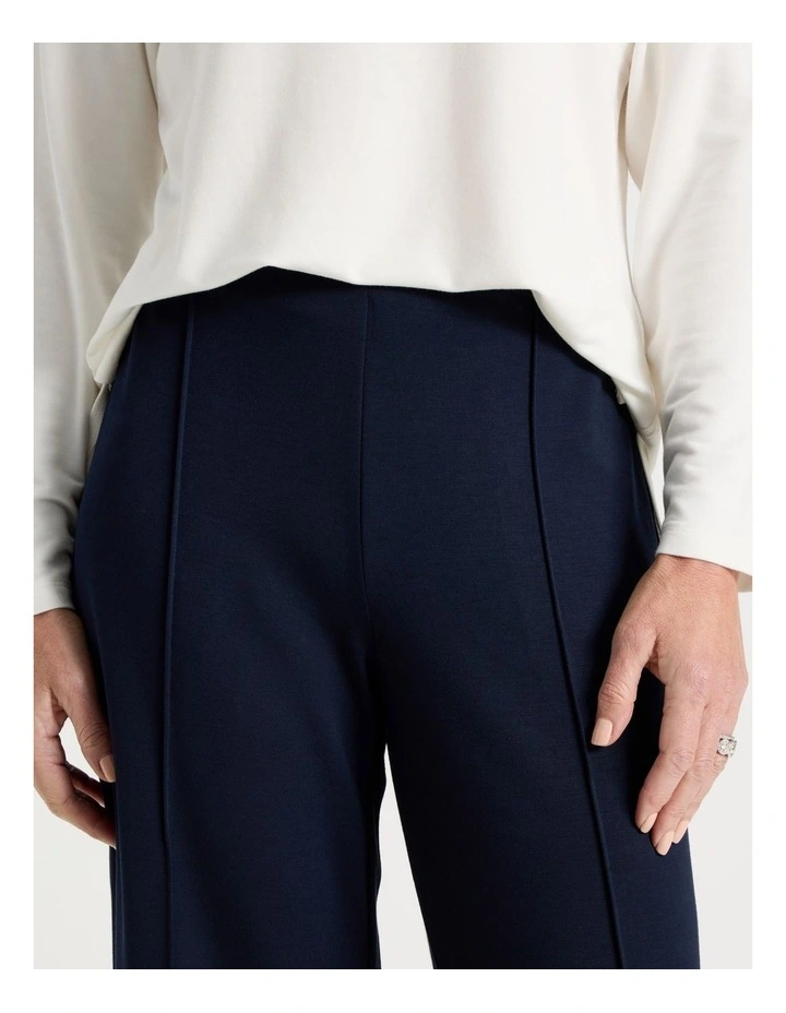 Pull On Wide Leg Knit Travel Pants in Navy image 3