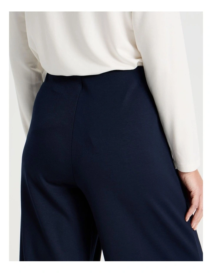 Pull On Wide Leg Knit Travel Pants in Navy image 5