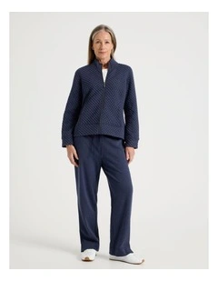 Drawcord Waist Full Length Straight Leg Trackpant in Navy Marle