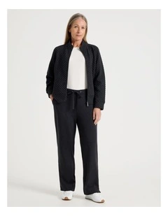 Drawcord Waist Full Length Straight Leg Trackpant in Charcoal Marle