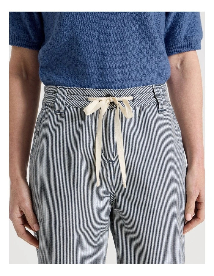 Elastic Waist Ticking Stripe Straight Leg Pant in Navy/White image 4