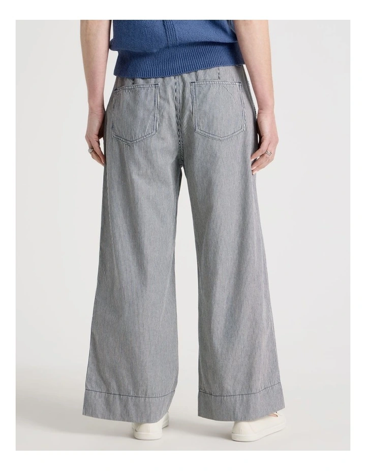 Elastic Waist Ticking Stripe Straight Leg Pant in Navy/White image 5