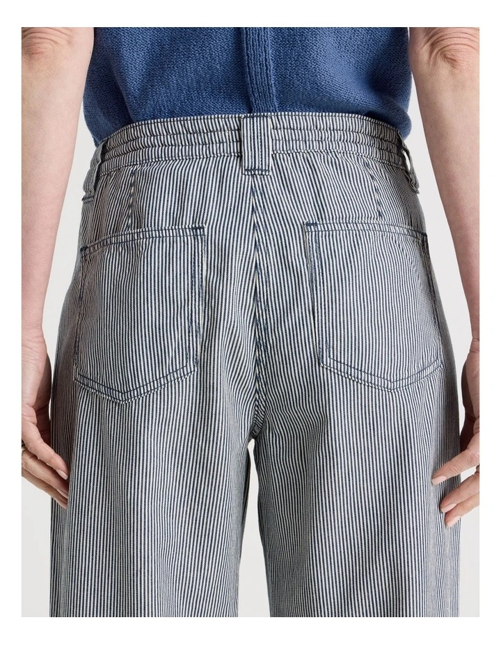 Elastic Waist Ticking Stripe Straight Leg Pant in Navy/White image 6
