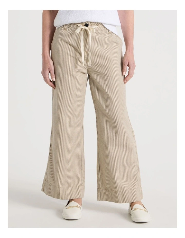 Elastic Waist Ticking Stripe Straight Leg Pant in Neutral/White image 2