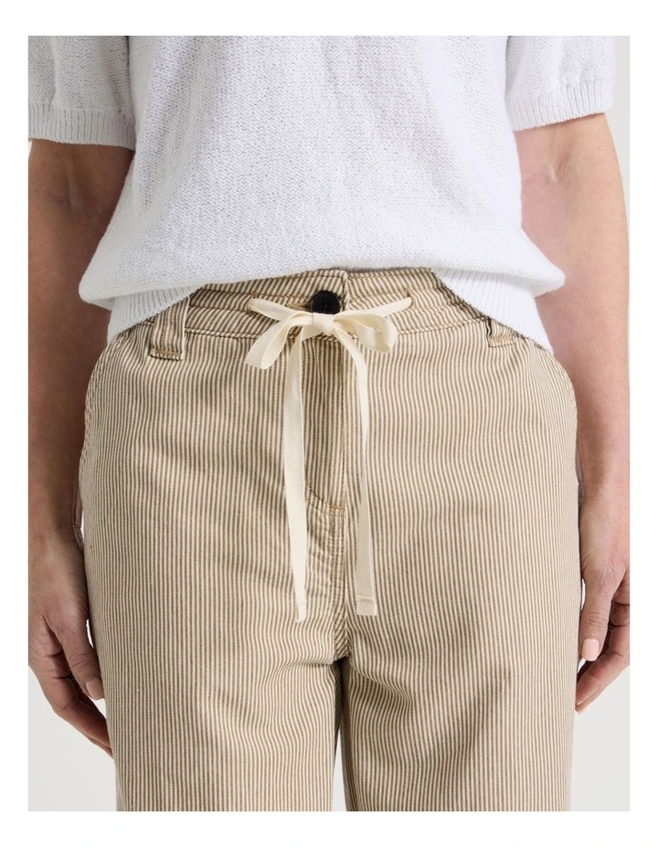 Elastic Waist Ticking Stripe Straight Leg Pant in Neutral/White image 3