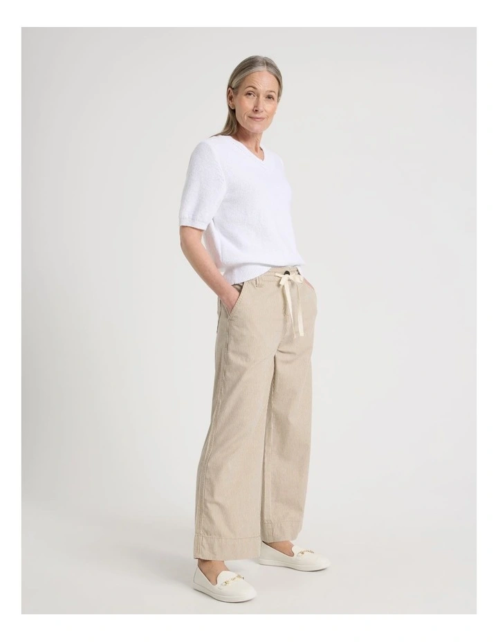 Elastic Waist Ticking Stripe Straight Leg Pant in Neutral/White image 4