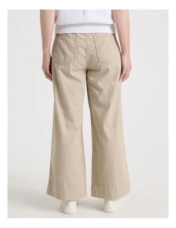 Elastic Waist Ticking Stripe Straight Leg Pant in Neutral/White image 5