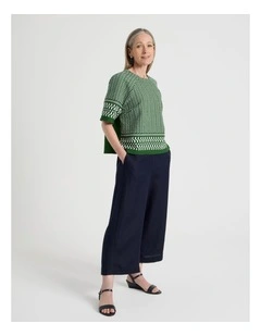 Wide Leg Crop Linen Blend Pant in Navy