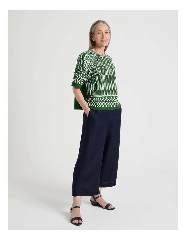Wide Leg Crop Linen Blend Pant in Navy image 1