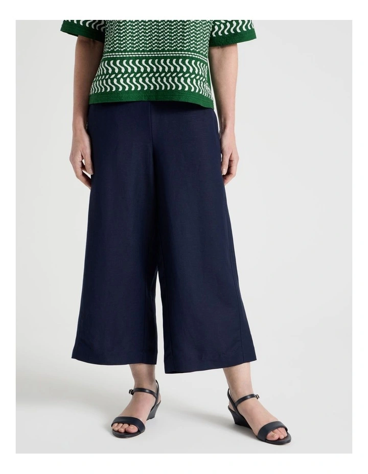 Wide Leg Crop Linen Blend Pant in Navy image 2