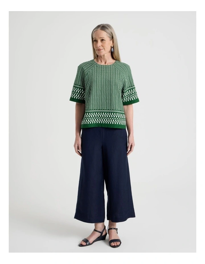 Wide Leg Crop Linen Blend Pant in Navy image 3