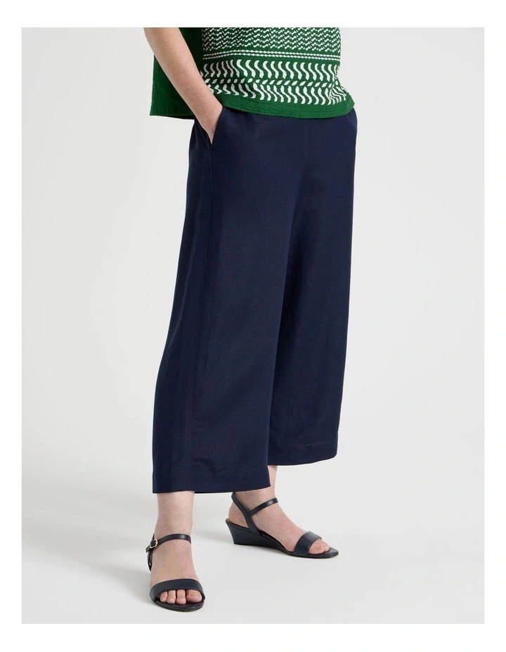 Wide Leg Crop Linen Blend Pant in Navy image 4