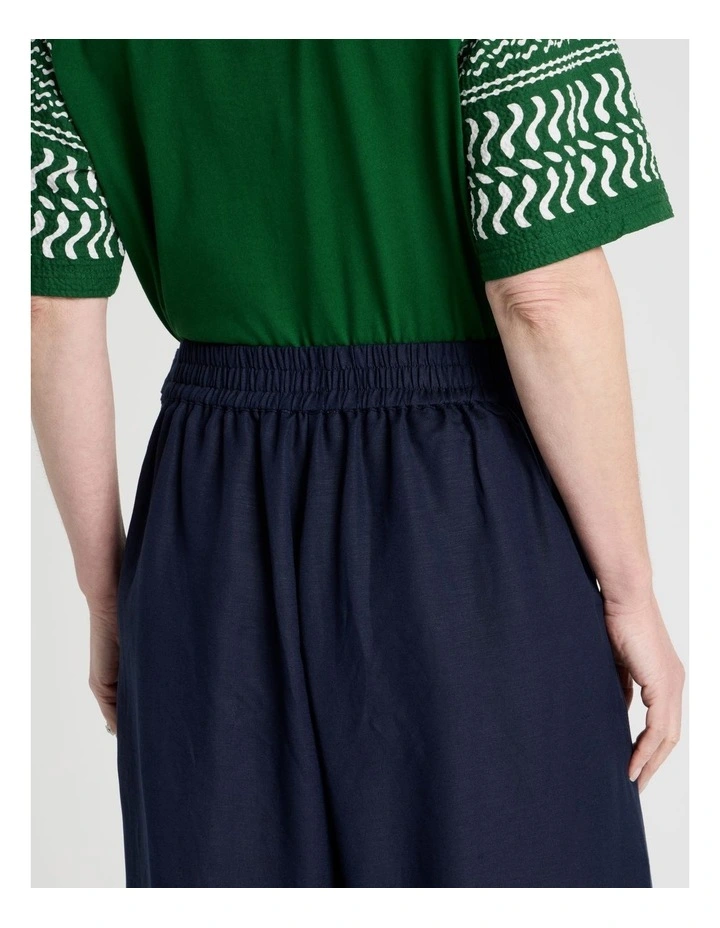 Wide Leg Crop Linen Blend Pant in Navy image 5