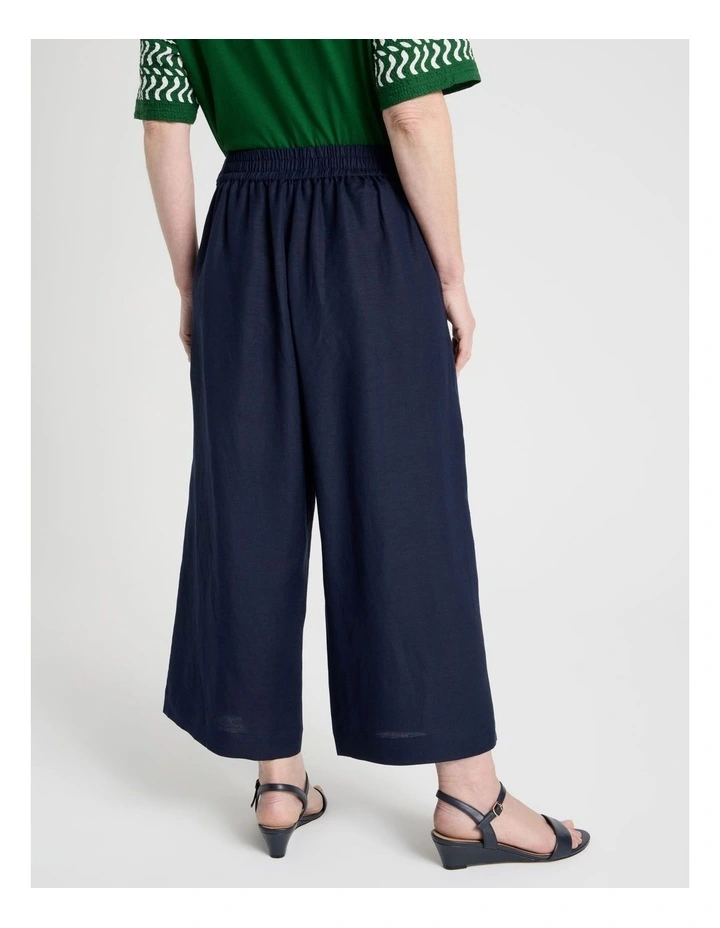 Wide Leg Crop Linen Blend Pant in Navy image 6