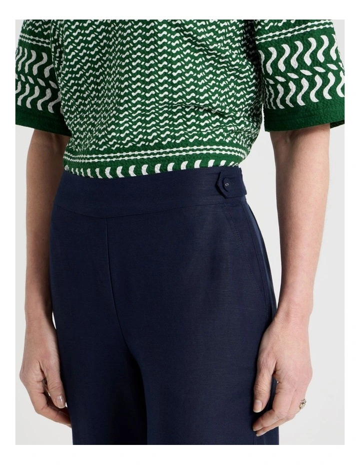 Wide Leg Crop Linen Blend Pant in Navy image 7