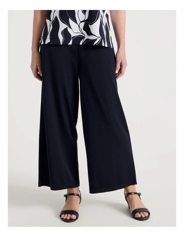 Elastic Waist Crop Travel Knit Pant in Navy image 2