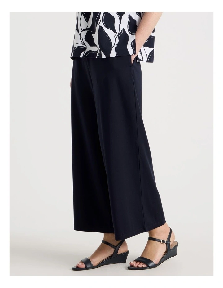 Elastic Waist Crop Travel Knit Pant in Navy image 3