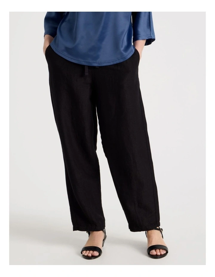 Elastic Waist Linen Blend Pant in Black image 2