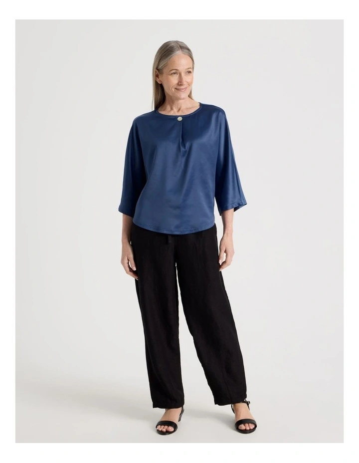 Elastic Waist Linen Blend Pant in Black image 3