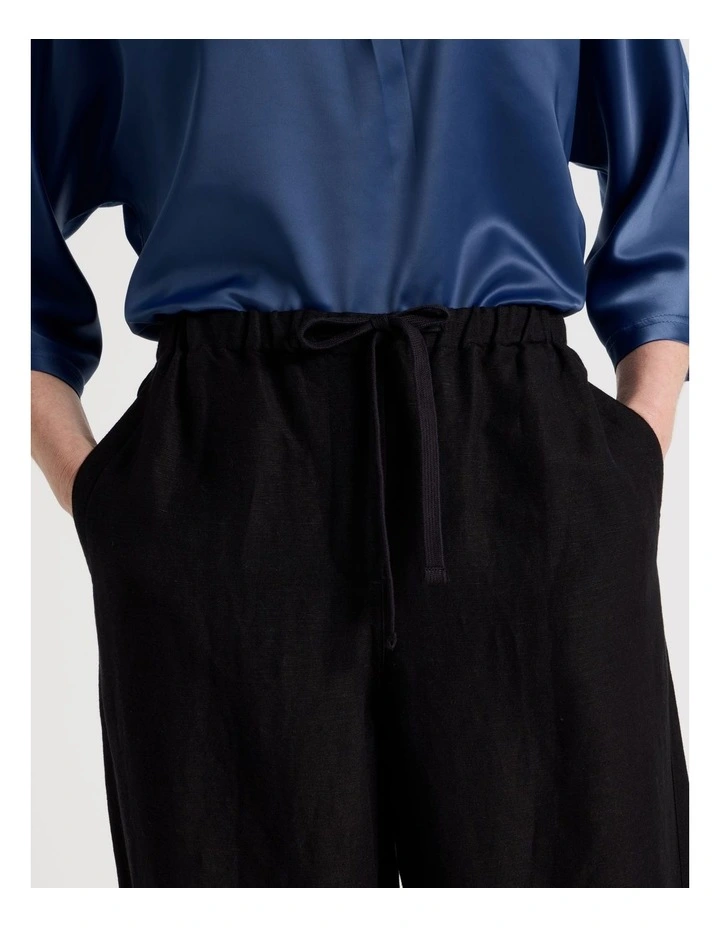 Elastic Waist Linen Blend Pant in Black image 4