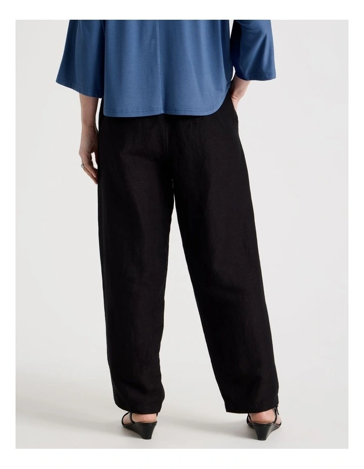 Elastic Waist Linen Blend Pant in Black image 5
