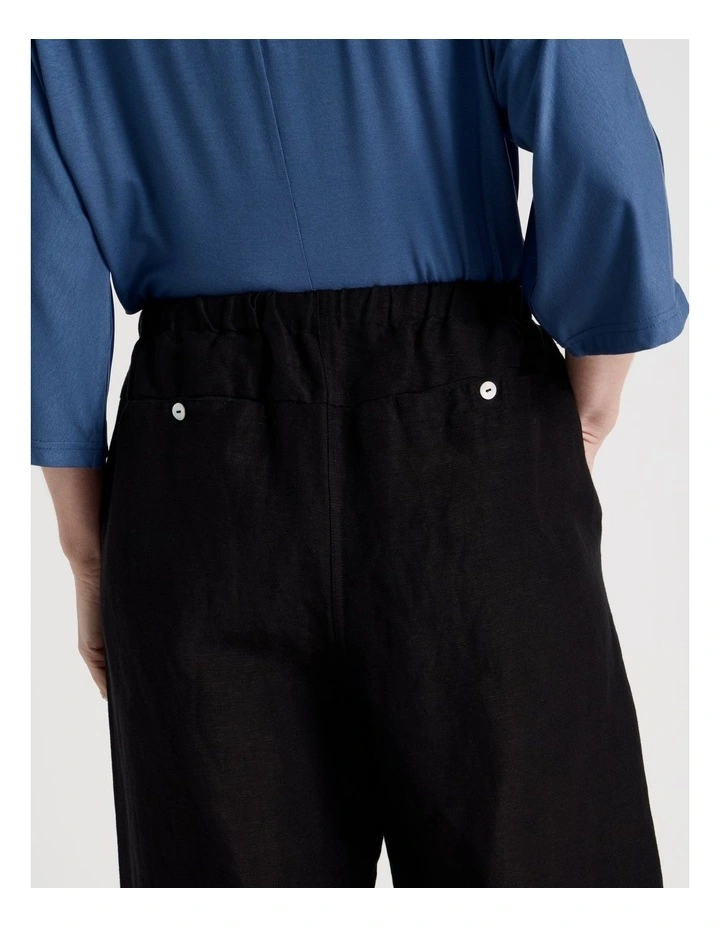 Elastic Waist Linen Blend Pant in Black image 6