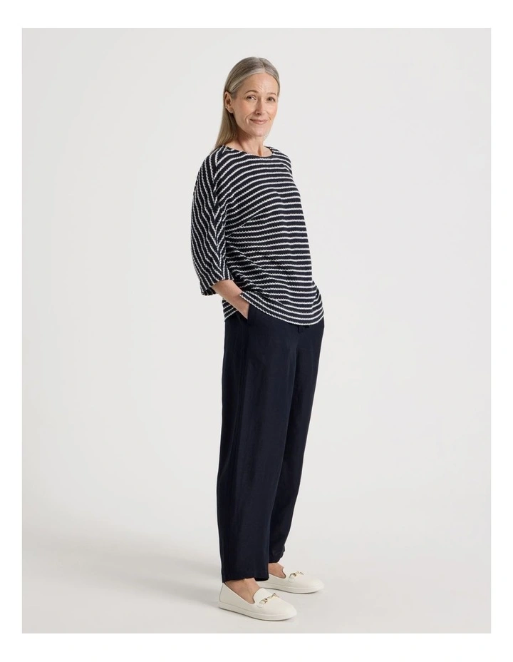 Elastic Waist Linen Blend Pant in Navy image 1