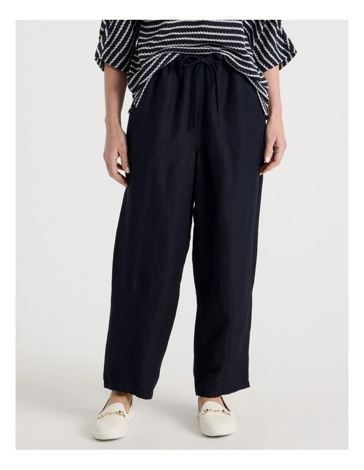 Elastic Waist Linen Blend Pant in Navy image 2