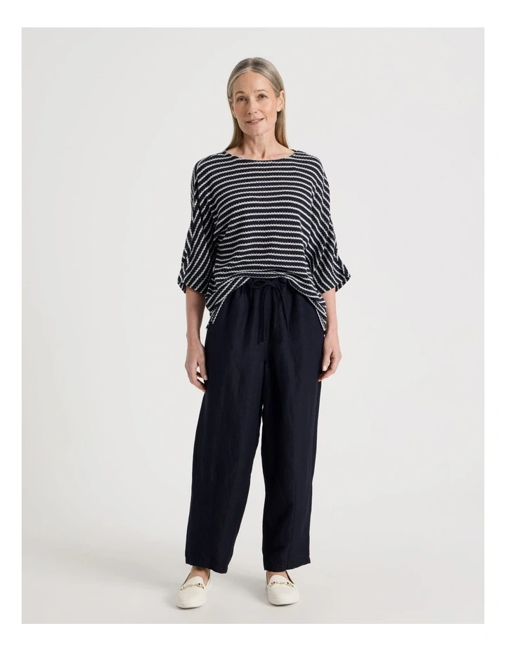 Elastic Waist Linen Blend Pant in Navy image 3