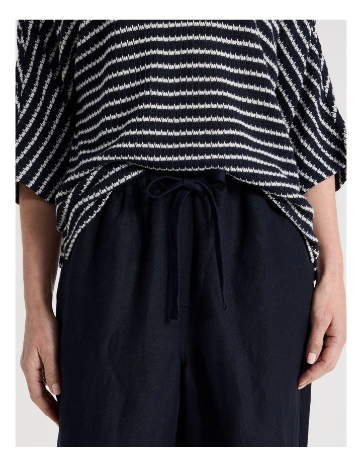 Elastic Waist Linen Blend Pant in Navy image 4