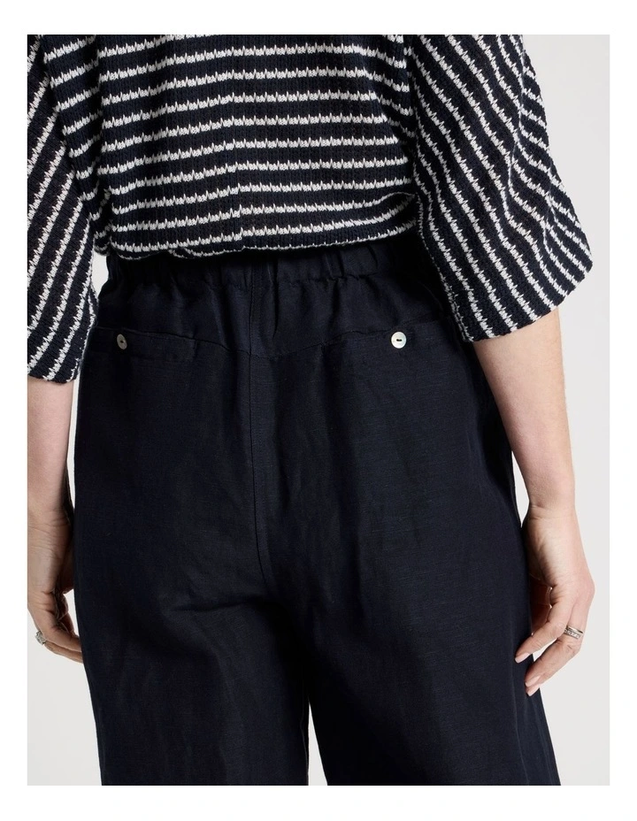 Elastic Waist Linen Blend Pant in Navy image 6
