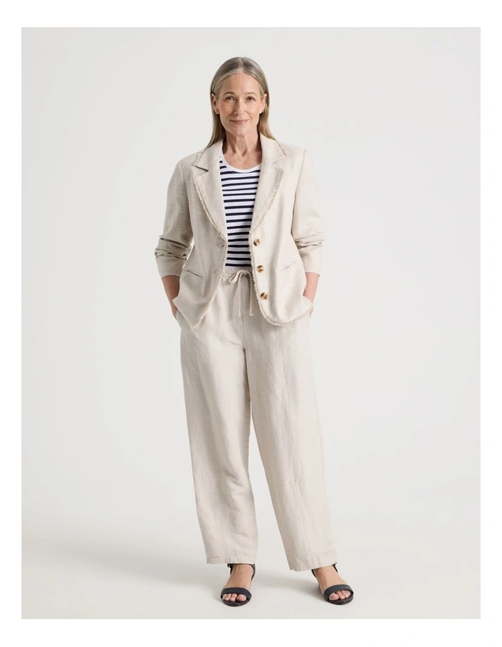 Elastic Waist Linen Blend Pant in Oatmeal image 1